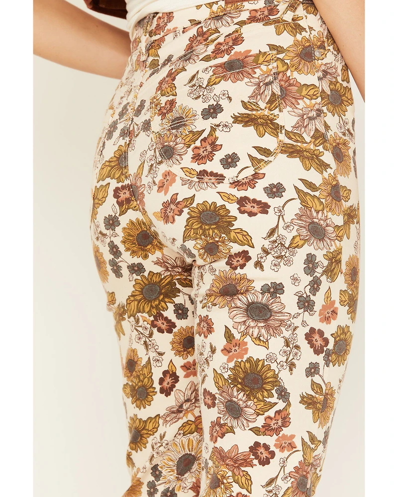 Cleo + Wolf Women's Country Garden Floral Print High Rise Bootcut Jeans