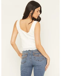 Miss Me Women's Eyelet Sleeveless Tie Front Top