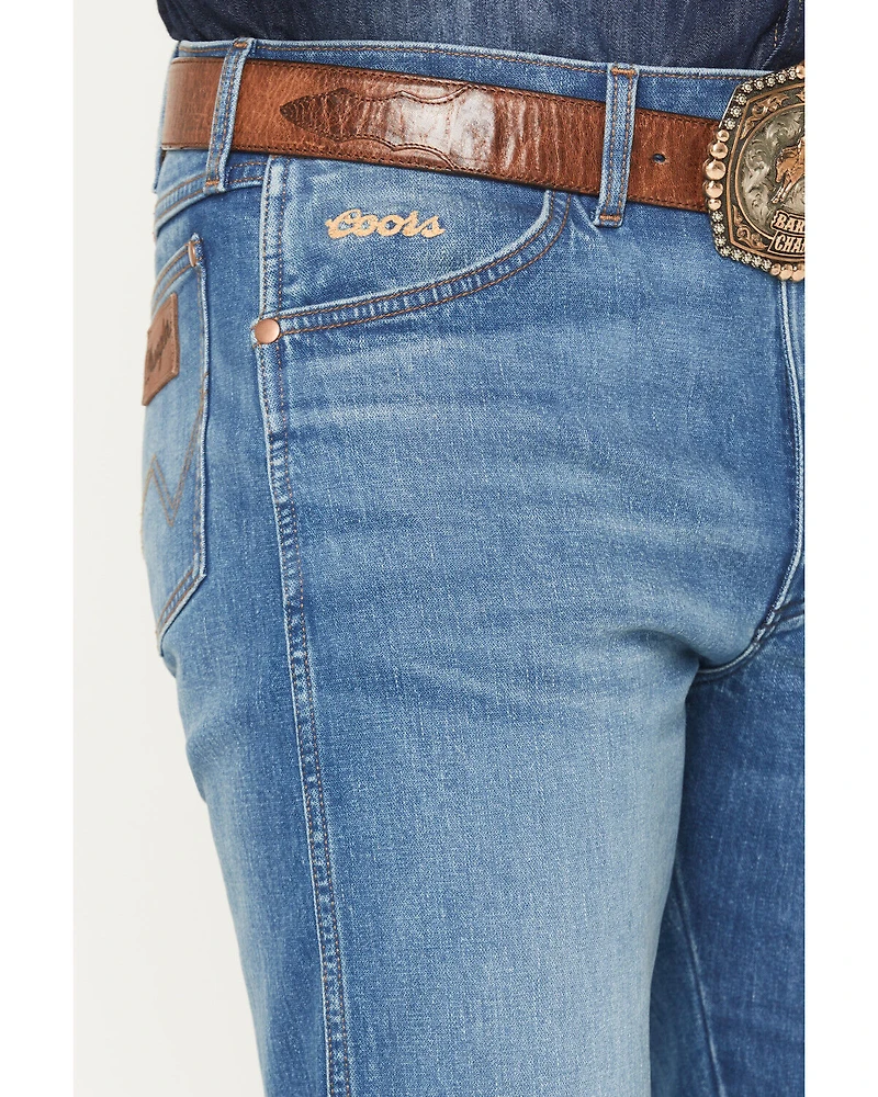 Wrangler X Coors Banquet Men's 13MWZ Golden Blue Medium Wash Straight Stretch Denim Jeans
