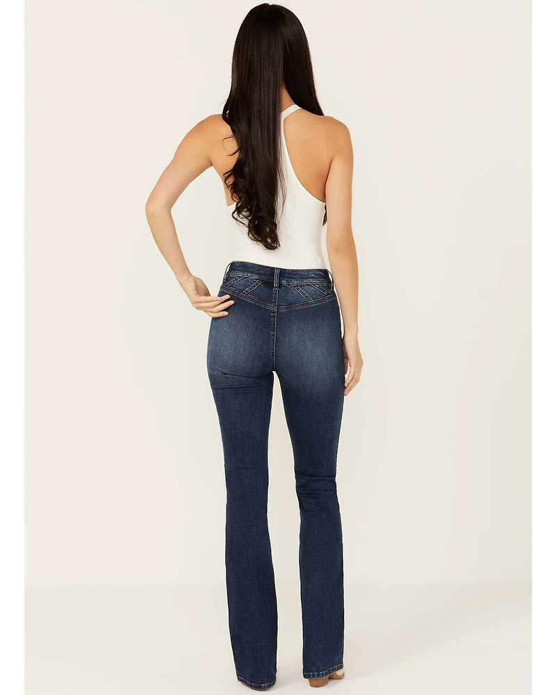 Shyanne Women's Celeste Dark Wash High Rise Seamed Back Stretch Bootcut Jeans