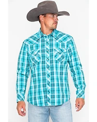 Rock & Roll Denim Men's Poplin Plaid Print Snap Long Sleeve Western Shirt