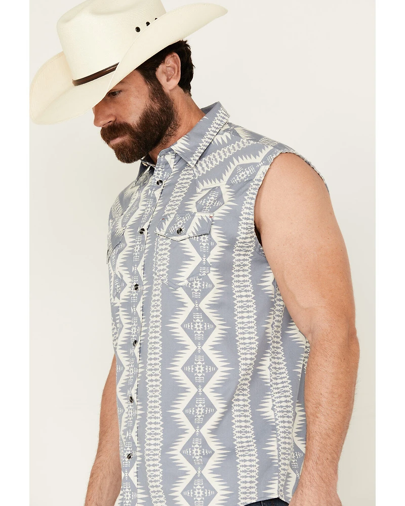 Cody James Men's Blue Sky Southwestern Print Sleeveless Snap Western Shirt