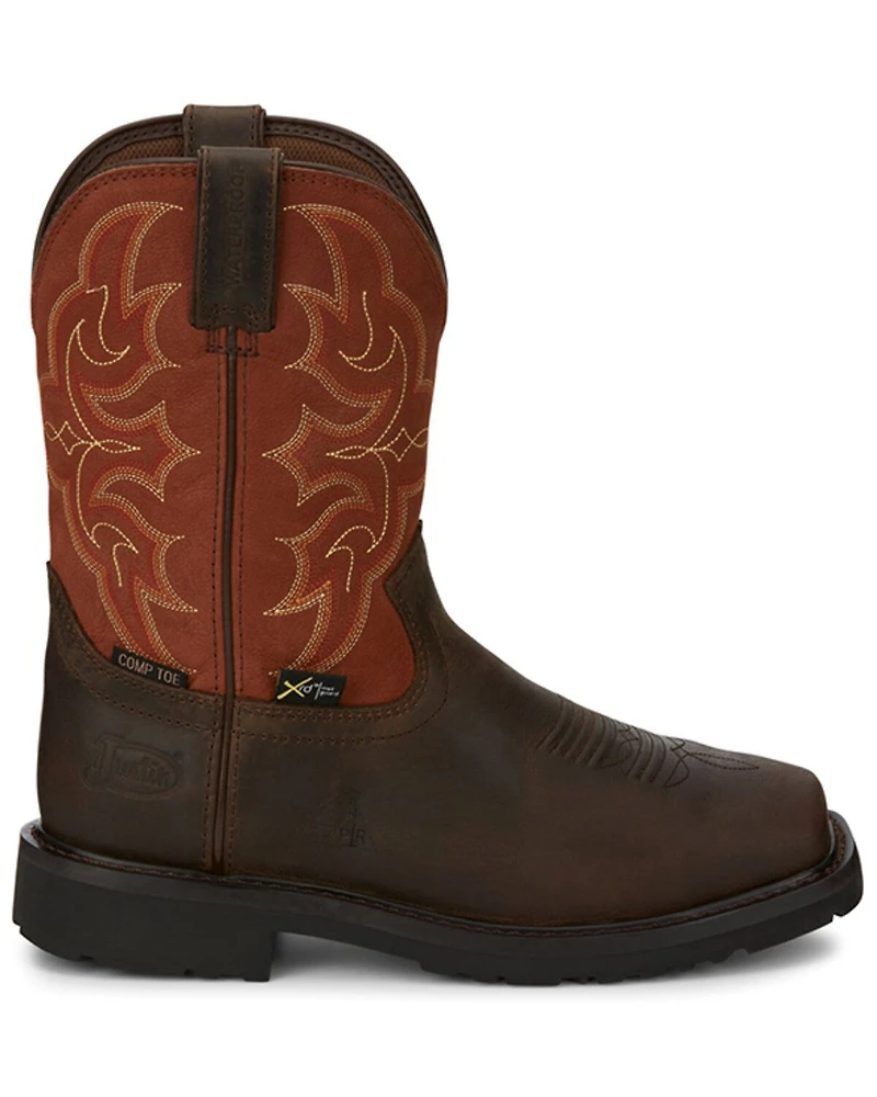 Justin Men's Ricochet Waterproof Western Work Boots - Composite Toe Met Guard