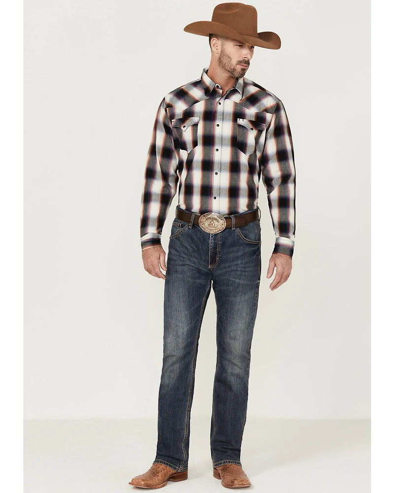 Roper Men's Large Ombre Plaid Long Sleeve Snap Western Shirt