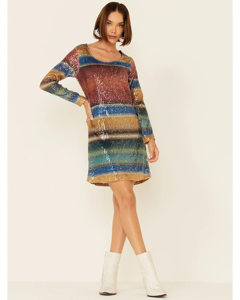 Tasha Polizzi Women's Long Sleeve Serape Sequin Lilliana Mini Dress