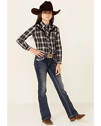 Roper Girls' Plaid Print Fancy Applique Yoke Long Sleeve Snap Western Shirt