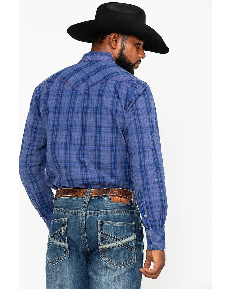 Rock & Roll Denim Men's Plaid Print Long Sleeve Western Shirt