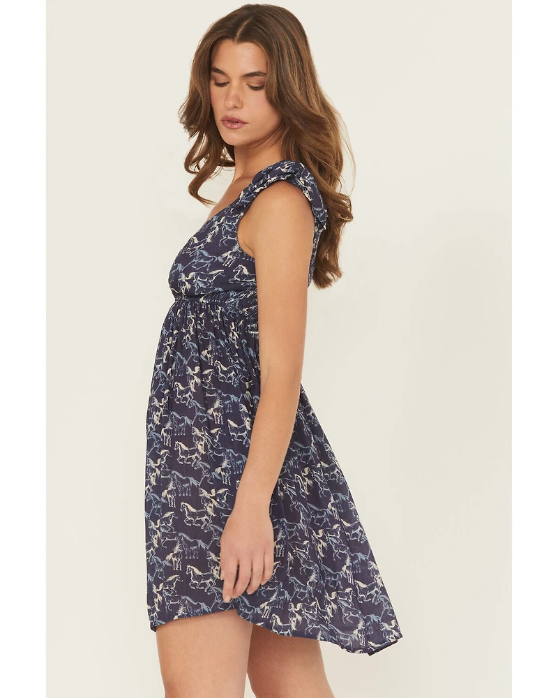 Rock & Roll Denim Women's Running Horses Sleeveless Mini Dress