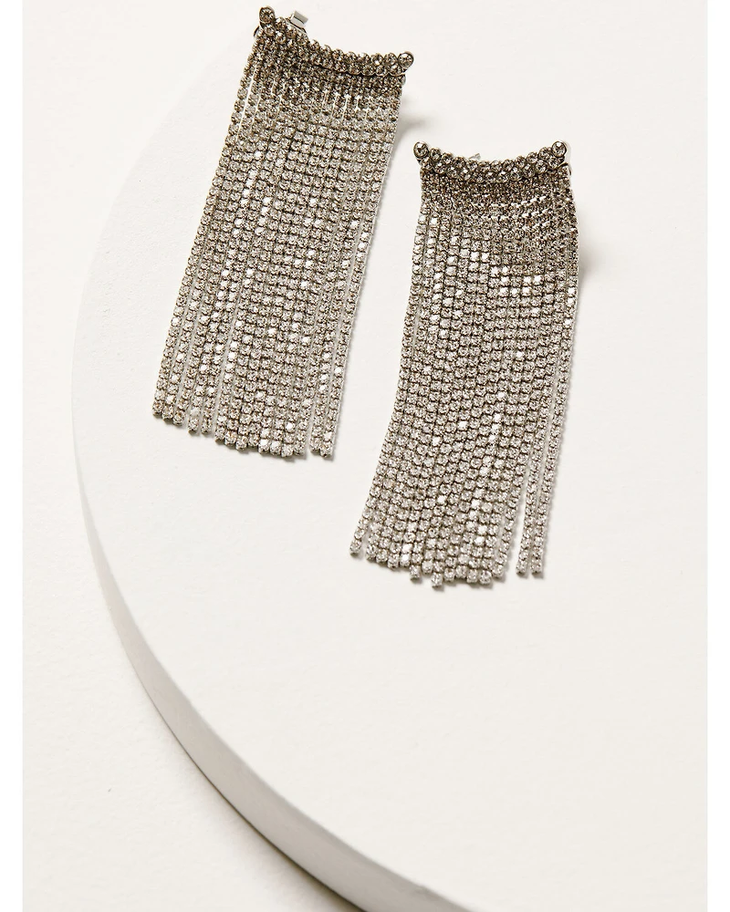 Wonderwest Women's Rhinestone Fringe Ear Crawler Earrings