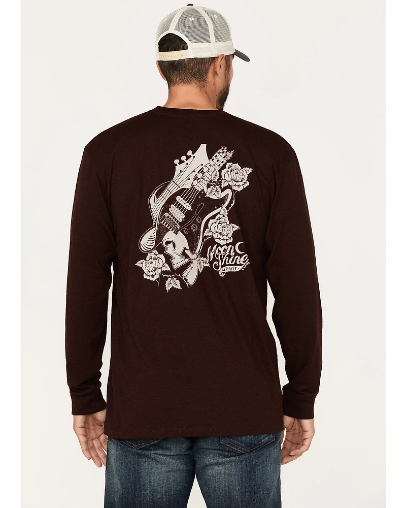 Moonshine Spirit Men's Guitar Floral Print Long Sleeve T-Shirt