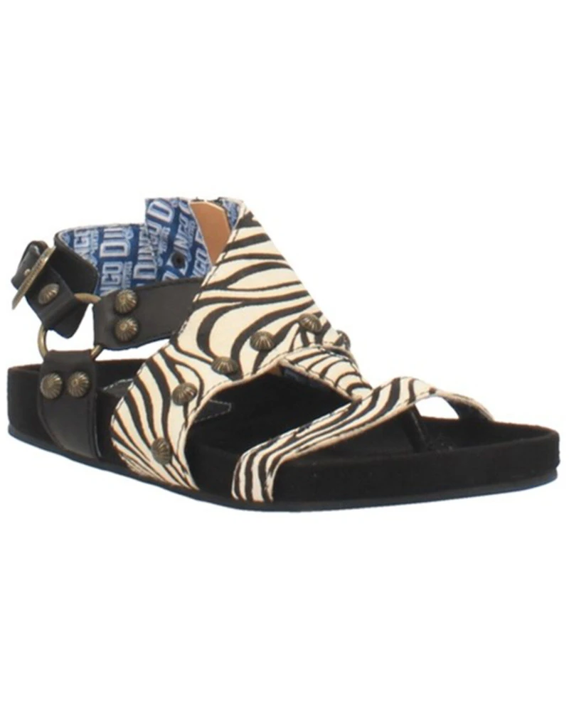 Dingo Women's Sage Brush Zebra Print Calf Hair Sandal