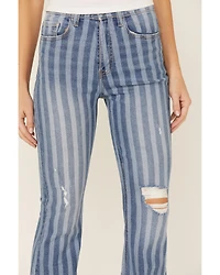 Cello Women's Stripe Destruction Flare Jeans