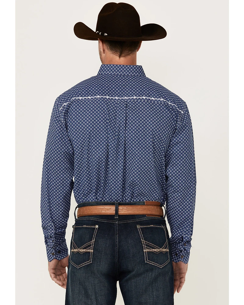 Cowboy Hardware Men's Cross Floral Print Long Sleeve Button-Down Stretch Western Shirt