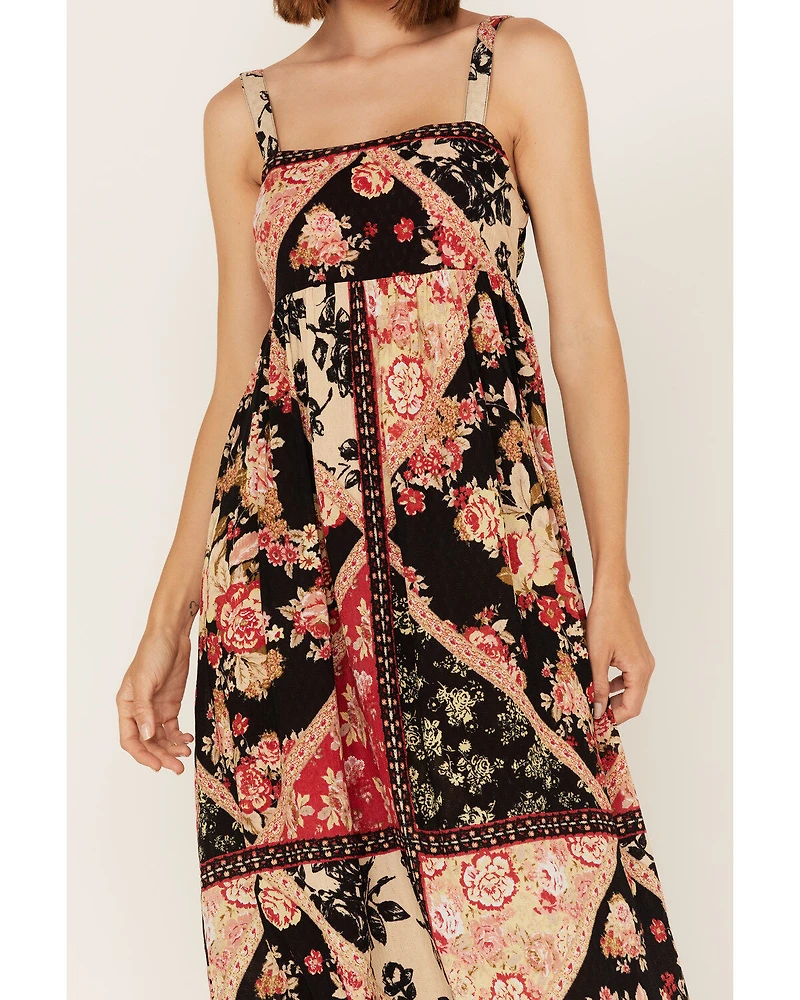 Band Of The Free Women's Anthem Sun Patchwork Floral Print Sleeveless Midi Dress