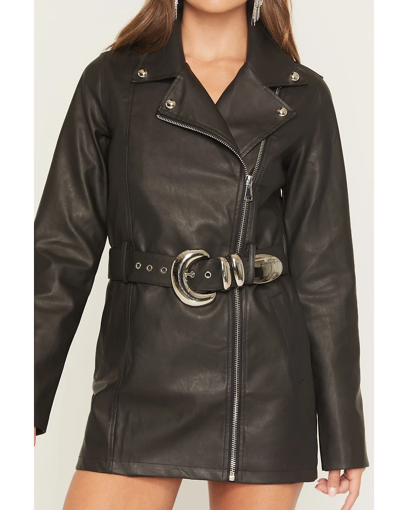 Show Me You Mumu Women's Faux Leather Belted Stapleton Long Sleeve Moto Mini Dress