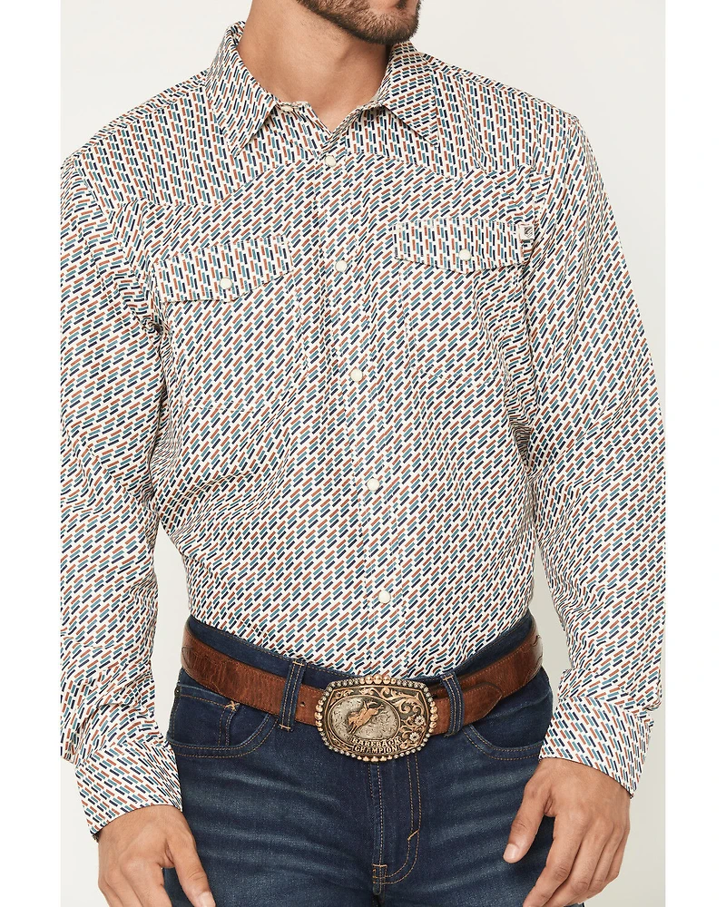 RANK 45® Men's Geometric Fuji Print Long Sleeve Snap Performance Shirt