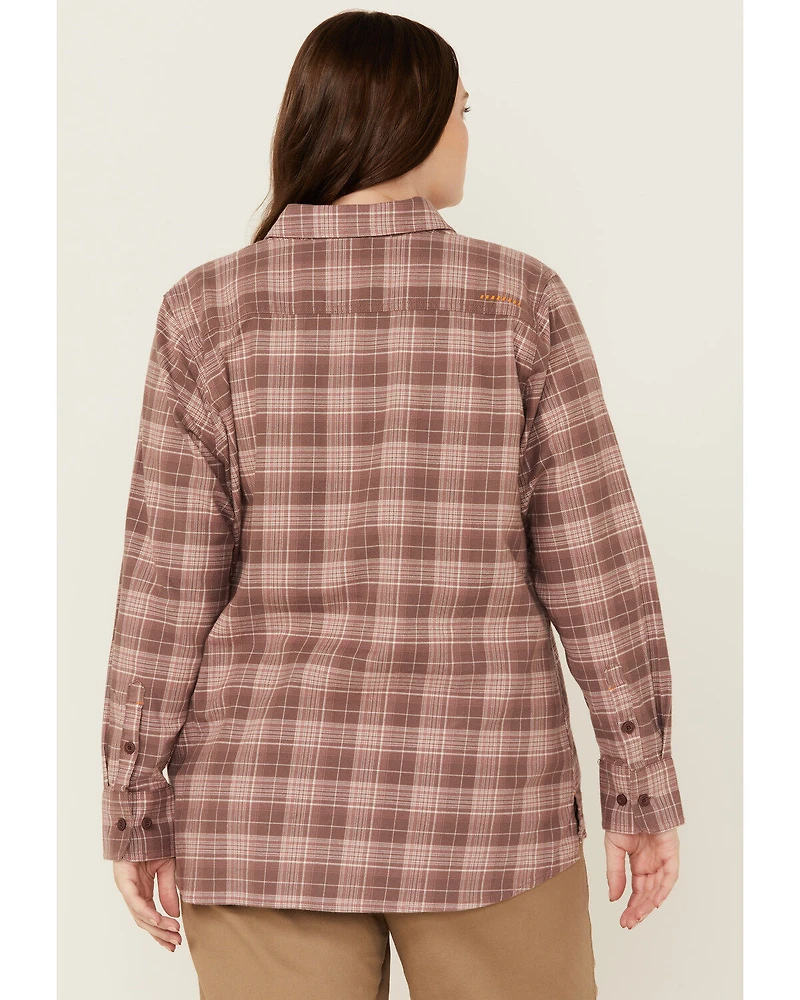 Ariat Women's Rebar Durastretch Plaid Print Long Sleeve Stretch Button-Down Flannel Work Shirt - Plus