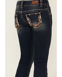 Shyanne Girls' Medium Wash Cowhide Pocket Bootcut Stretch Denim Jeans
