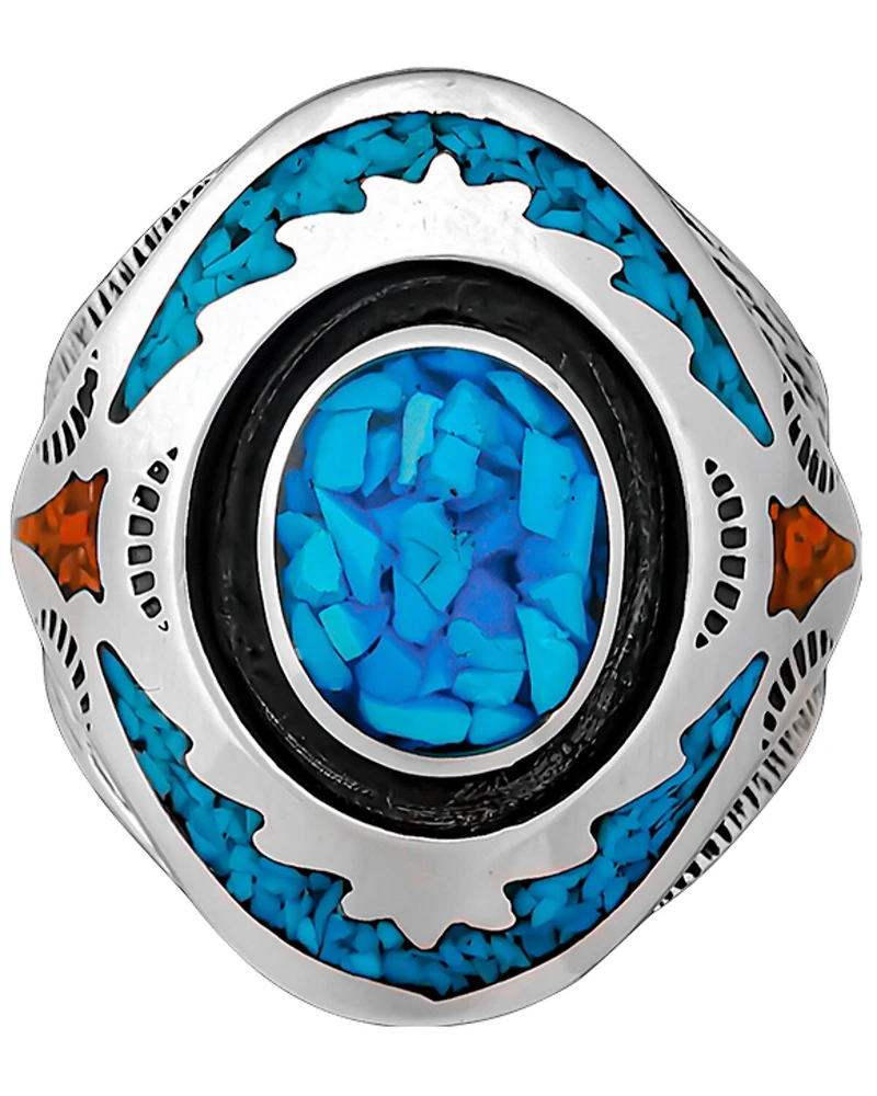 Silver Legends Women's Turquoise and Coral Southwestern Ring