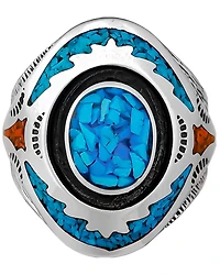 Silver Legends Women's Turquoise and Coral Southwestern Ring