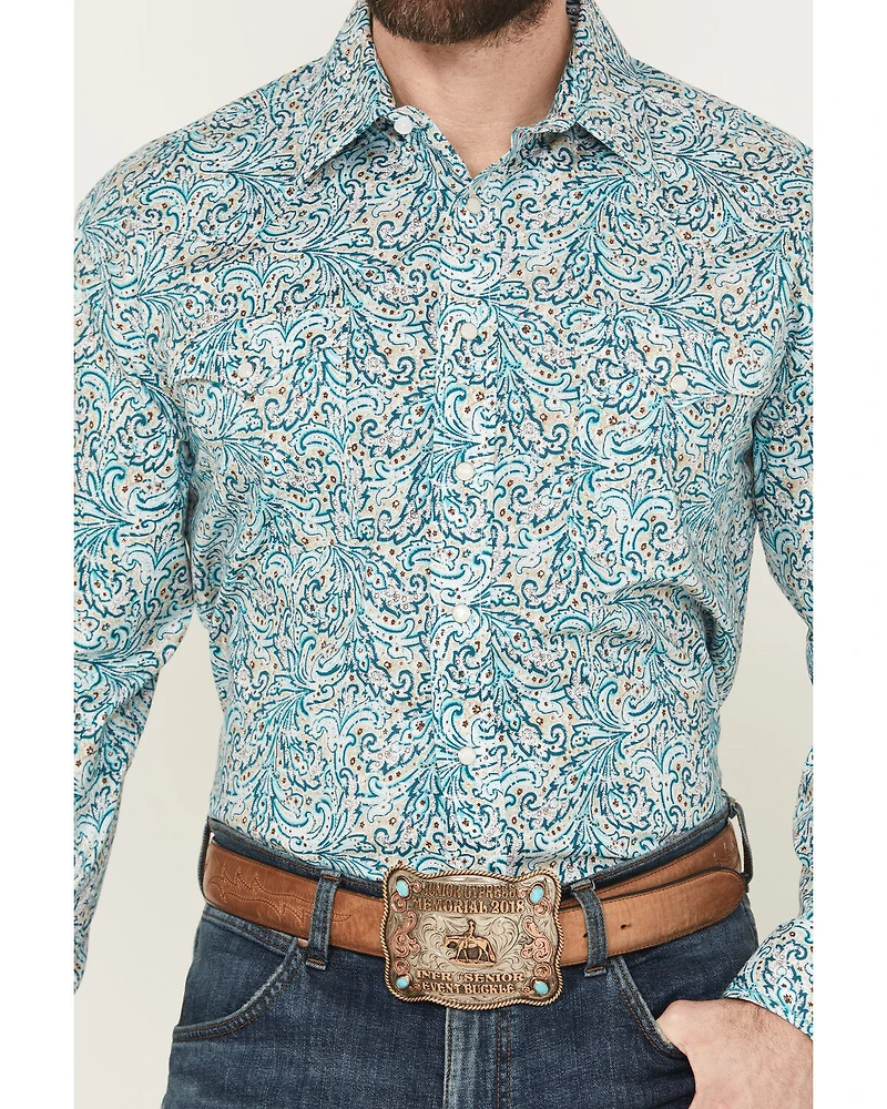 Panhandle Men's Paisley Print Long Sleeved Pearl Snap Western Shirt