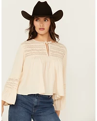 Cleo + Wolf Women's Lace Front Long Sleeve Peasant Top