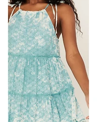 Rock & Roll Denim Women's Eyelet Halter Ruffle Mini Dress