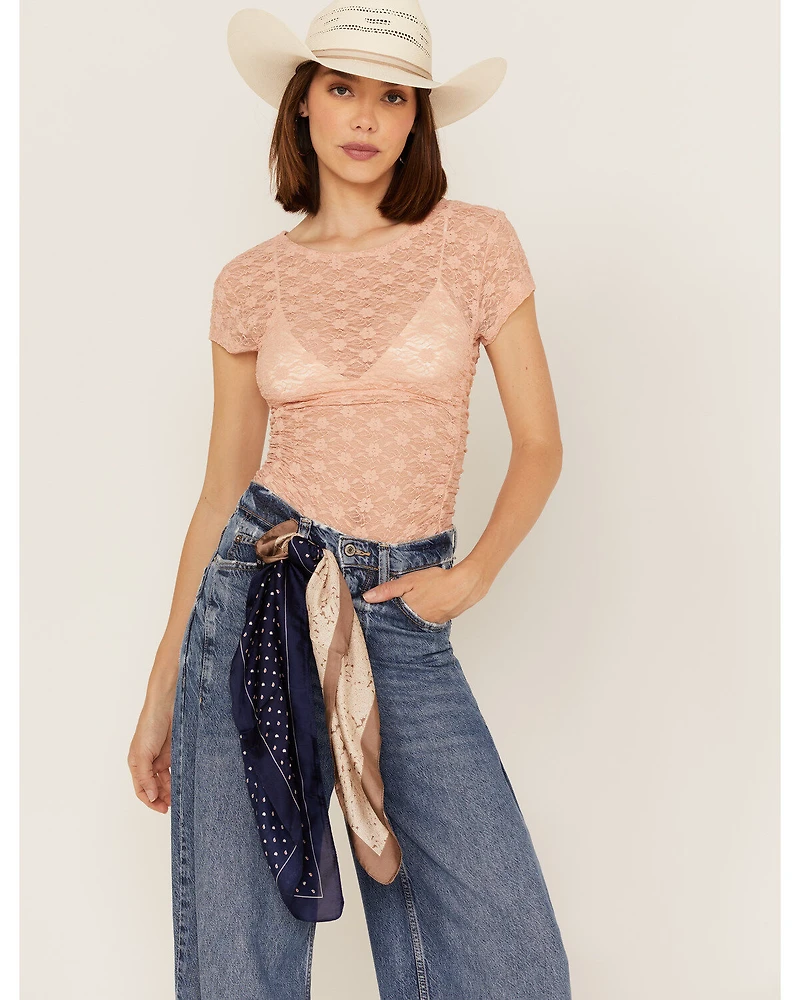 Free People Women's Keep It Simple Lace Short Sleeve Top
