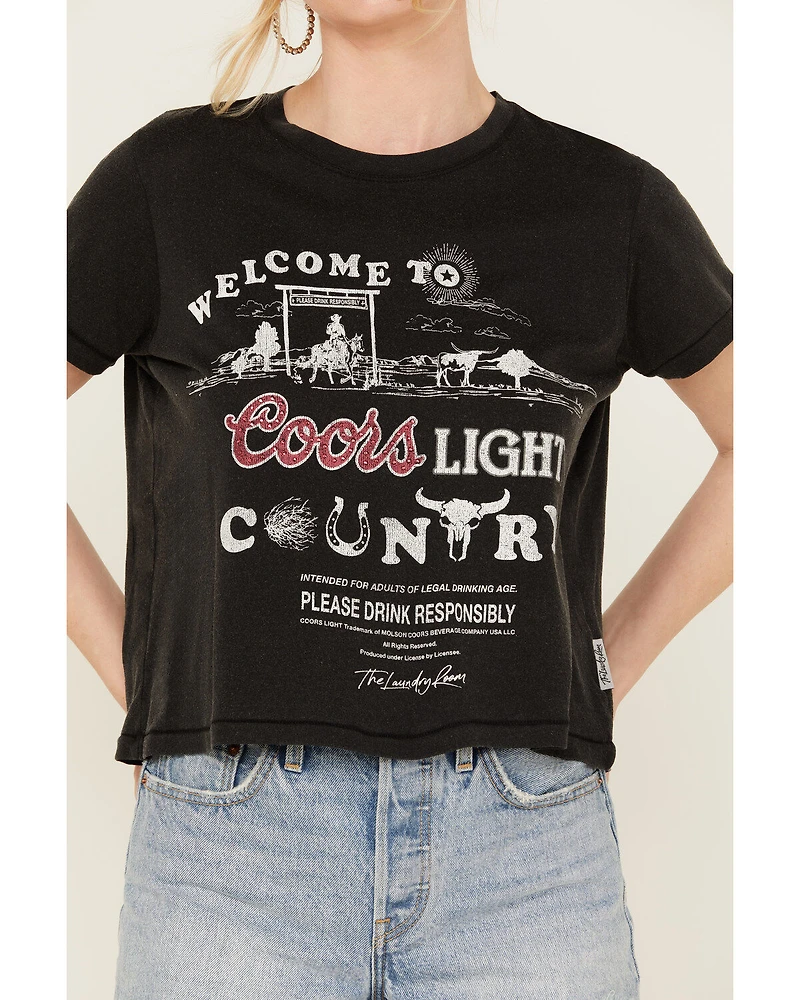 The Laundry Room Women's Rhinestone Coors Neon Light Short Sleeve Graphic Tee