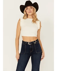 Shyanne Women's Ruffle Sleeve Ribbed Cropped Top
