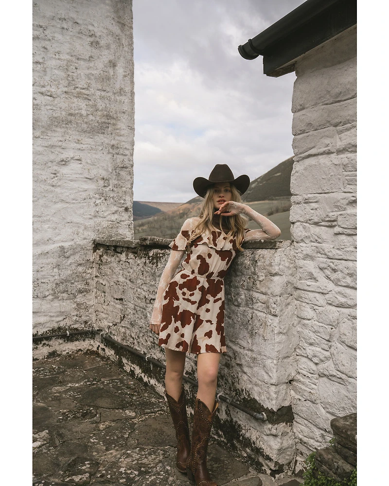 Idyllwind Women's Made For This Off-Shoulder Cow Print Mini Dress