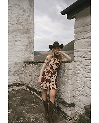 Idyllwind Women's Made For This Off-Shoulder Cow Print Mini Dress