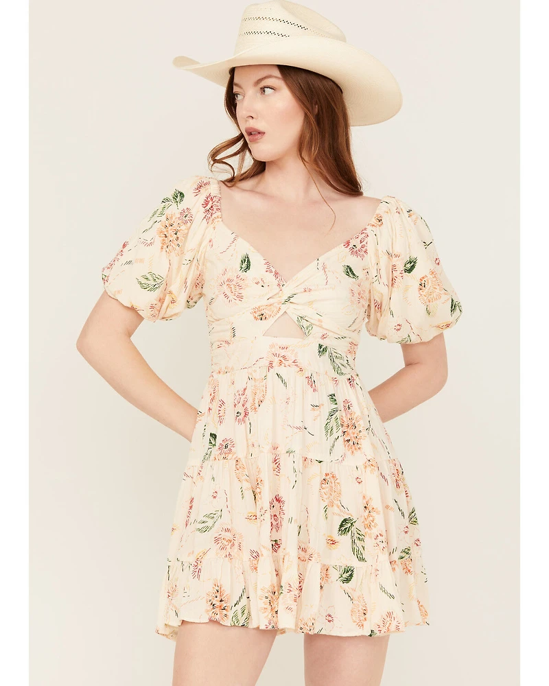 Angie Women's Floral Print Short Sleeve Mini Dress