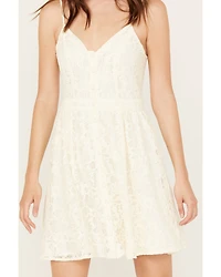 Molly Bracken Women's Lace Button Down Sleeveless Mini Dress