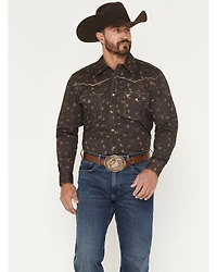 Cowboy Hardware Men's Brand Irons Print Long Sleeve Snap Stretch Western Shirt