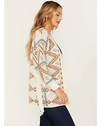 Shyanne Women's Southwestern Print Open Front Fringe Cardigan