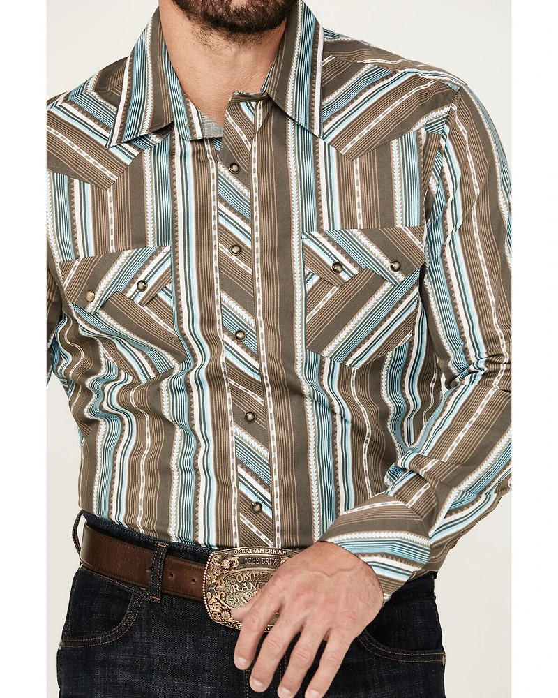 Rock & Roll Denim Men's Serape Striped Print Long Sleeve Pearl Snap Western Shirt