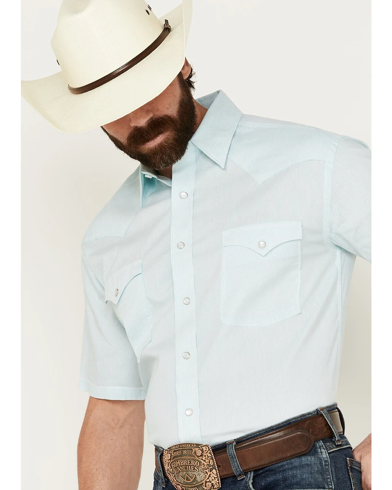 Panhandle Men's Micro Vertical Striped Short Sleeve Pearl Snap Western Shirt
