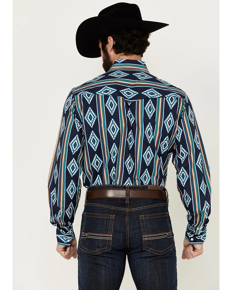 Roper Men's Vintage Southwestern Striped Print Long Sleeve Pearl Snap Western Shirt