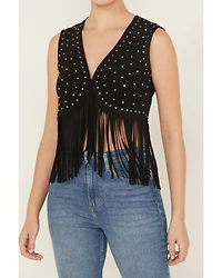 Idyllwind Women's Embellished Faux Suede Cropped Fringe Vest