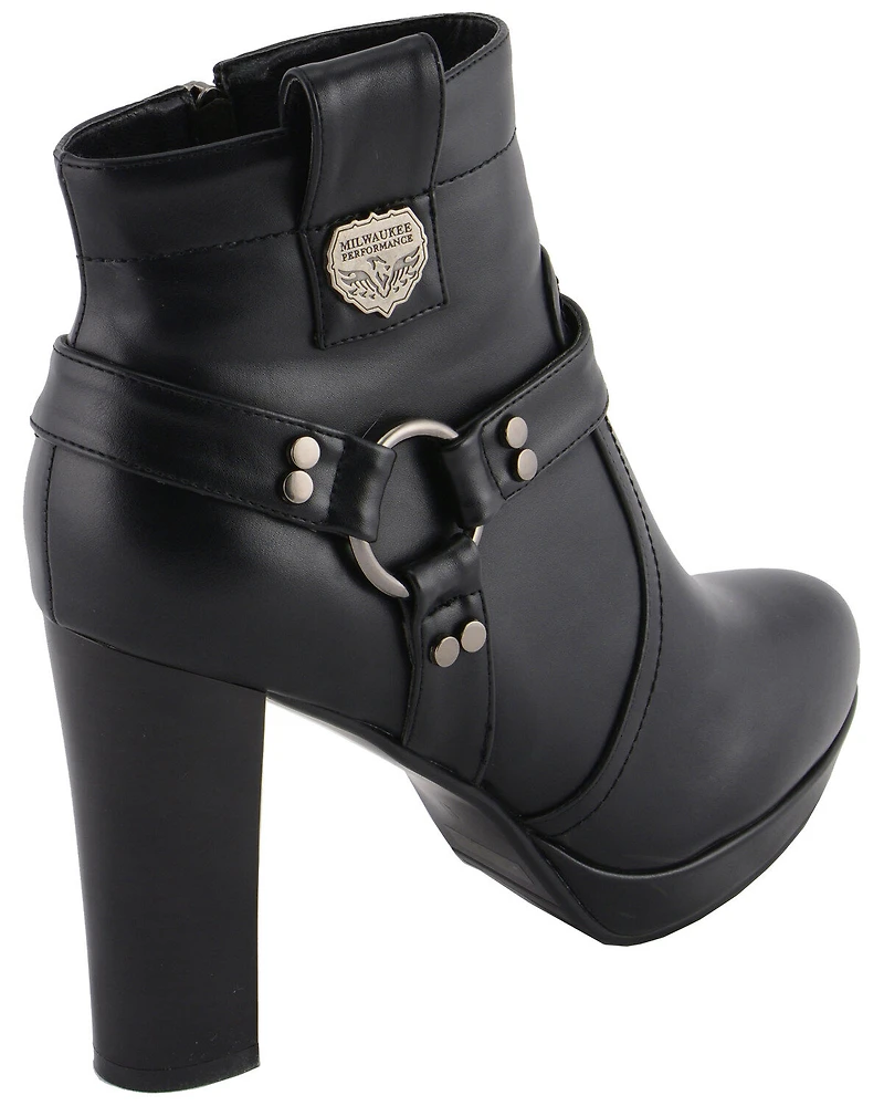 Milwaukee Leather Women's Block Heel Harness Booties - Round Toe