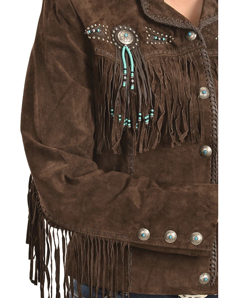 Scully Fringe & Beaded Boar Suede Leather Jacket