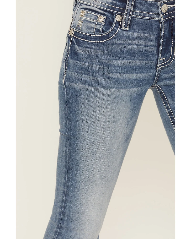 Miss Me Women's Medium Wash Wing Embroidered 32" Bootcut Stretch Jeans
