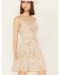 Wild Moss Women's Paisley Print Knot Front Mini Dress