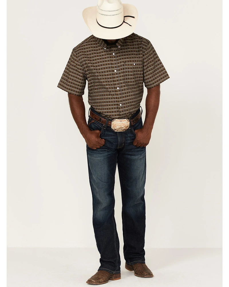 RANK 45® Men's Steer Small Plaid Print Short Sleeve Button-Down Western Shirt