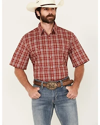 Wrangler Men's Plaid Print Short Sleeve Snap Stretch Western Shirt