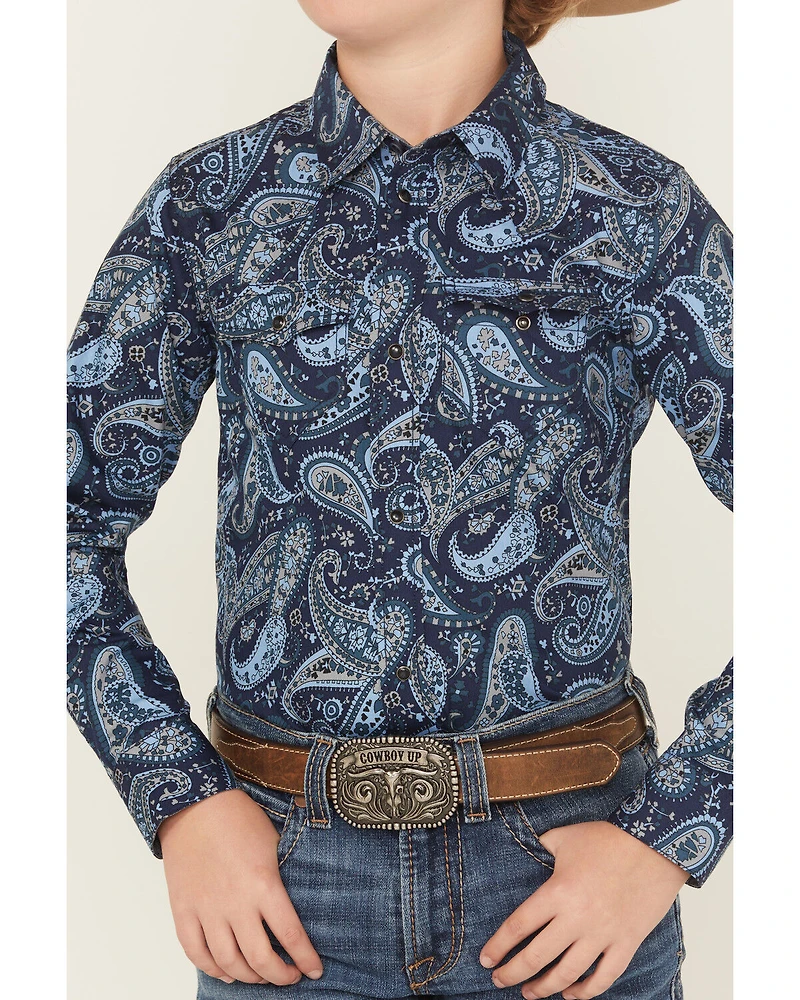 Cody James Boys' Westward Paisley Print Long Sleeve Snap Western Shirt