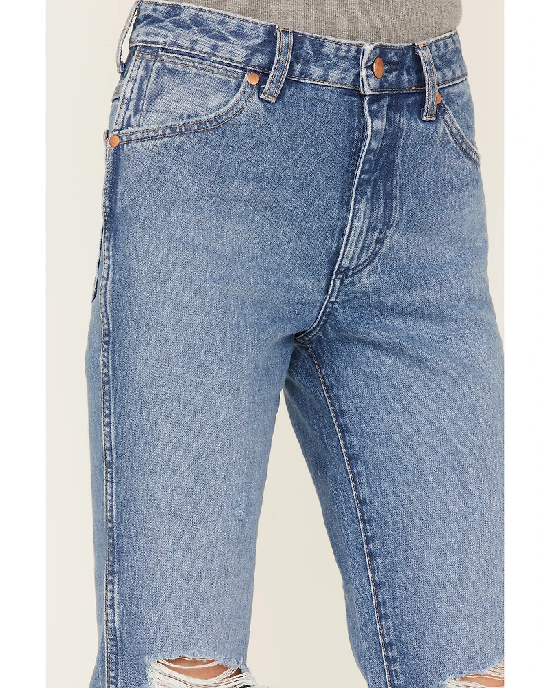 Wrangler Women's Wild West 603 Light Wash Patty High Rise Distressed Cropped Straight Jeans