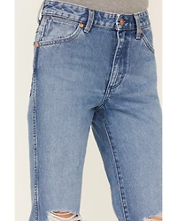 Wrangler Women's Wild West 603 Light Wash Patty High Rise Distressed Cropped Straight Jeans