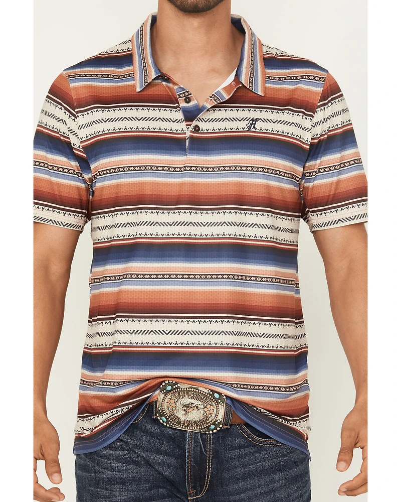 Hooey Men's San Juan Serape Stripe Print Short Sleeve Button-Down Polo Shirt